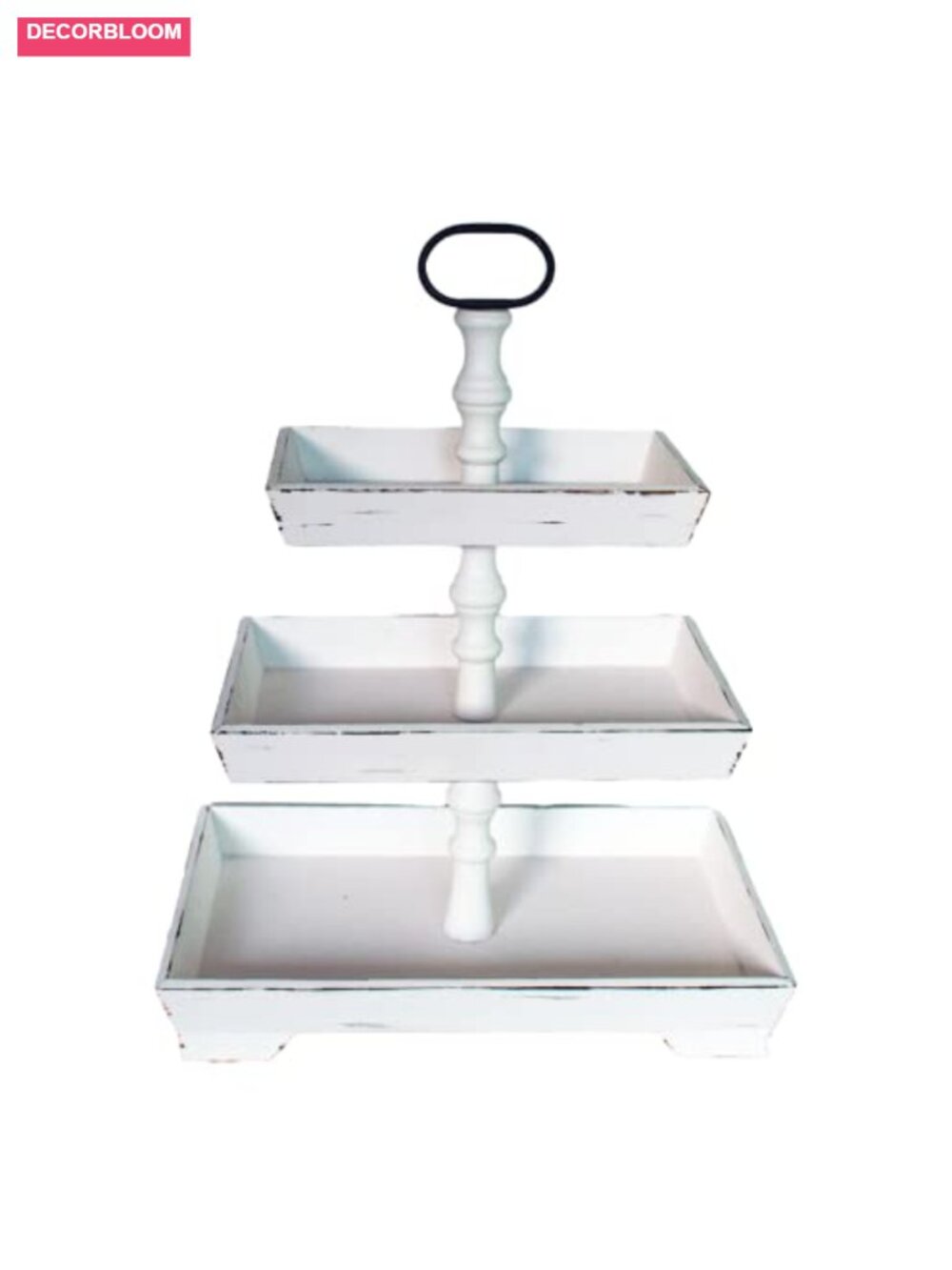 3 Tier Rectangle Wood Serving Stand Metal Handle Rustic Farmhouse